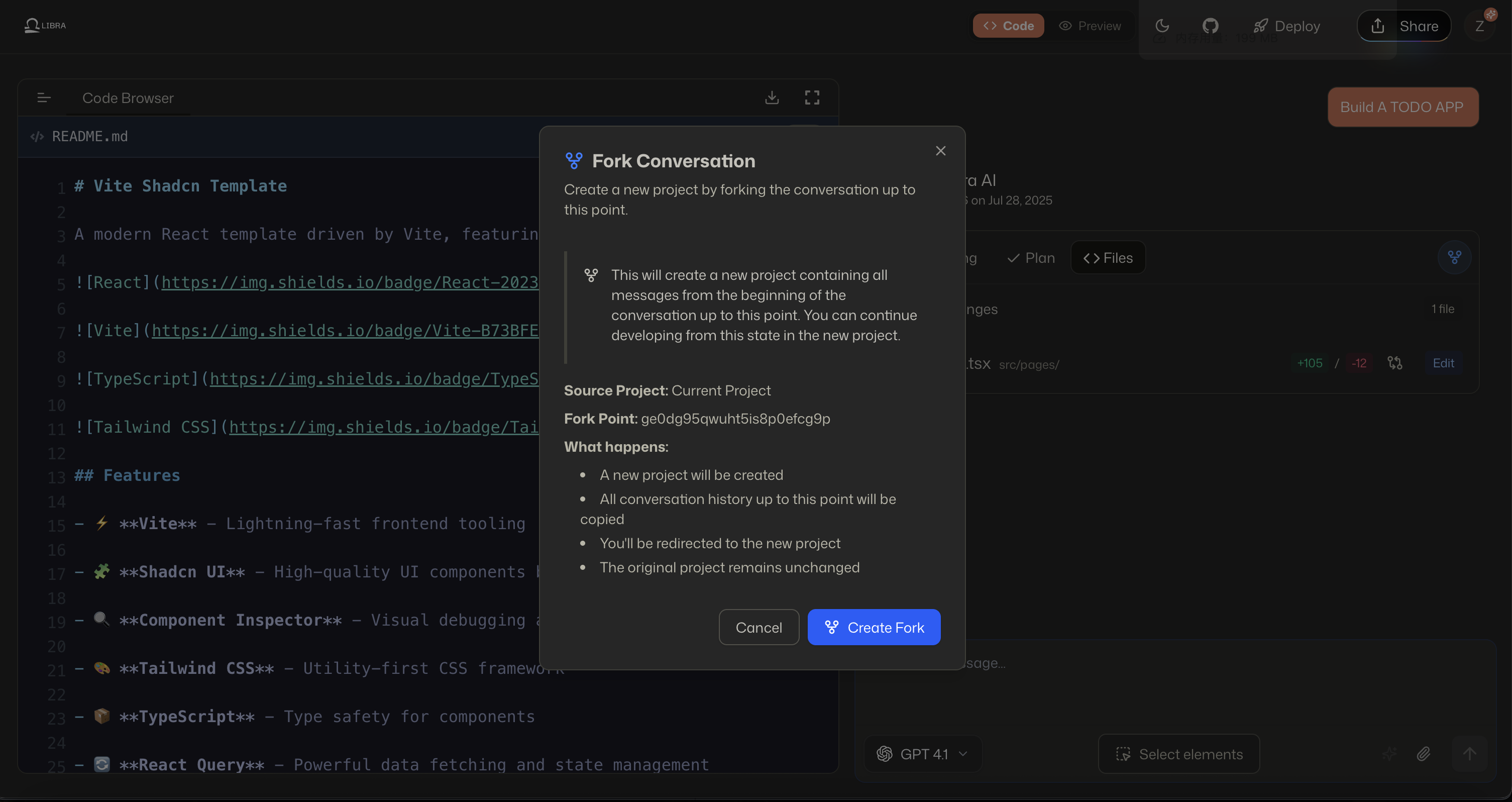 Fork a Version to Create New Project